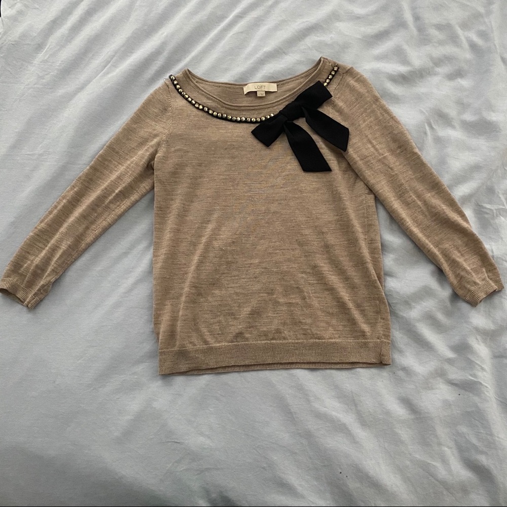 LOFT Sweater with Bow and Decorative Collar